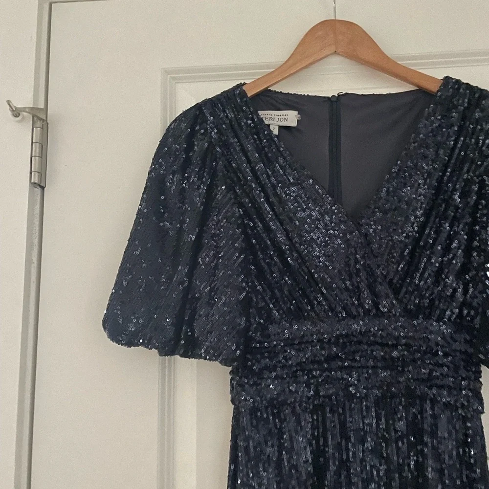 Rickie Freeman Teri John Draped Sequin Sheath Dress